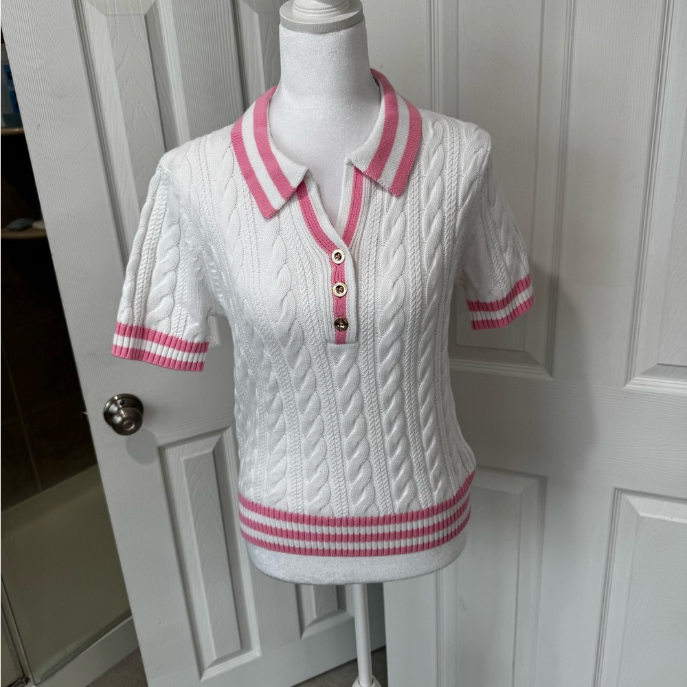 💓🆕Lilly Pulitzer Suzette Short Sleeve Cable Knit Polo Style Sweater, Small💓 - Picture 2 of 12